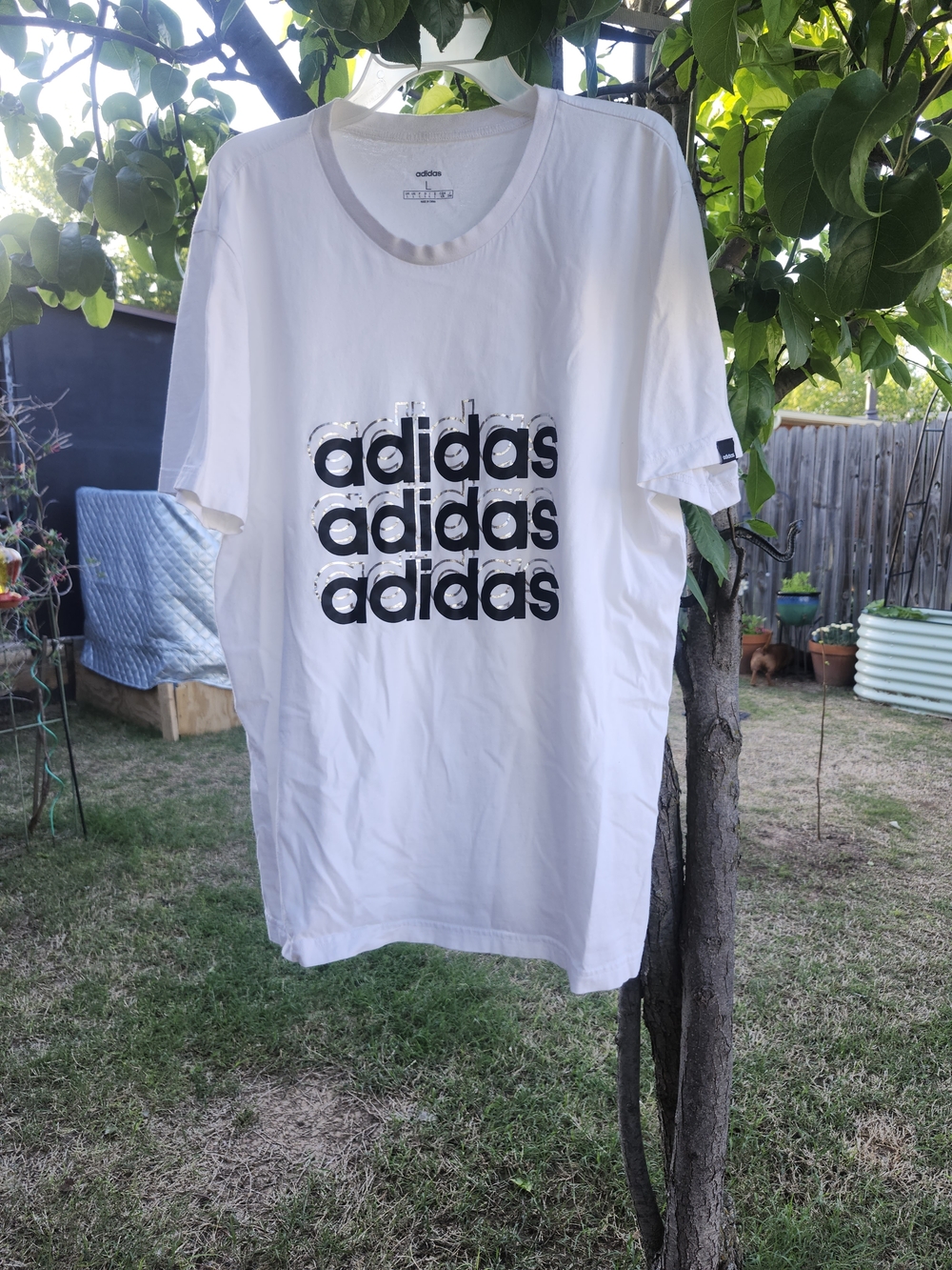 Adidas White Tee with Black Triple Logo